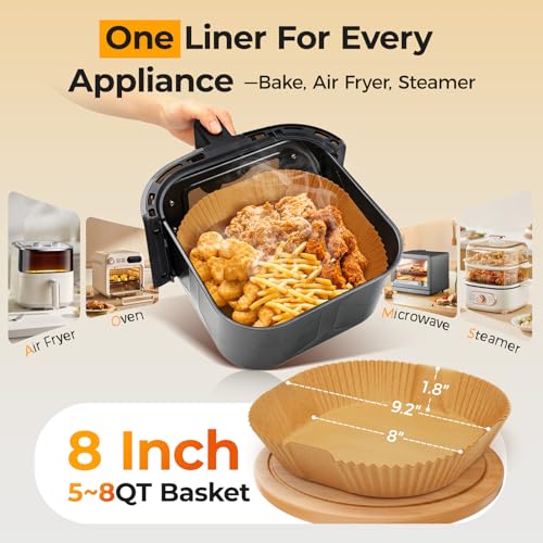 Vailnd 100Pcs 8" Air Fryer Liner Disposable for 5-8 QT Square - size: 8"Square