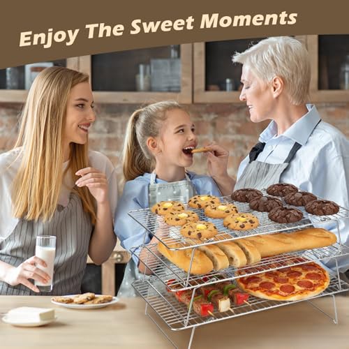 Pleafind 3 Pieces Stackable Cooling Rack - 16 x 10 Inch Wire Rack, 0.43" Dense-Grid Cooling Racks for Cooking, Baking, Roasting, Grilling, Oven and Dishwasher Safe, Silver - color: 3PCS Mesh Grey