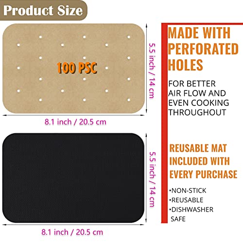 WMKGG Rectangular Air Fryer Parchment Paper, 100 PCS Air Fryer Liners - size: 5.5"x8.1"-100 pcs Parchment Paper