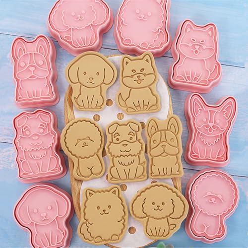 Ishang Dog Shaped Cookie Stamps Set Plastic 8Pcs