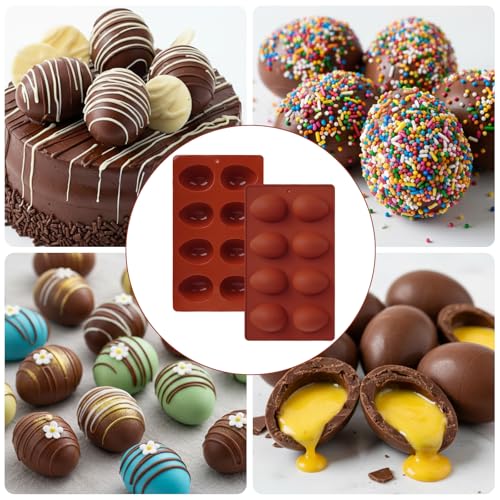 3Pcs 8-Cavity Easter Silicone Egg Molds, Egg Shaped Cake Pop Mold, Baking Supplies for Making Chocolate Jello Candy Dessert Muffin Mousse Pastry (Brick Red) - color: Brick Red