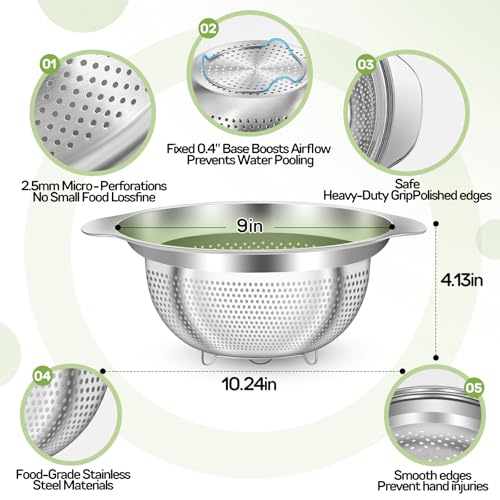 QCQHDU Stainless Steel Colander for Kitchen Pasta Rice Strainer for Spaghetti Fruit Vegetables Cooking Food, 3 Quarts Metal Mesh Stainless Steel Strainers and Colanders, Dishwasher Safe, 1 Pack