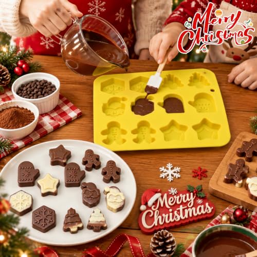 Christmas Chocolate Molds Silicone, 2Pcs Christmas Candy Molds - color: Yellow+Green