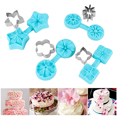 4 Sets Silicone Baking Molds with Cutter, Fondant Molds for Cake Decorating Flowers
