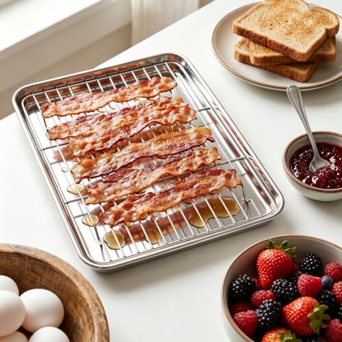 Homikit 10x12 Inch Stainless Steel Quarter Sheet Pan with Wire Cooling Rack - size: 12.4x9.6x1