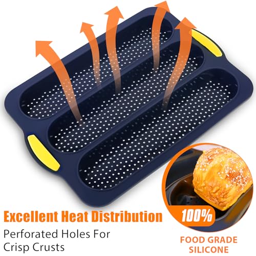 2 Pcs Silicone Baguette Bread Pan, 3-Cavity Hot Dog Bun Pan - style: 3-Cavity Baguette Bread Pan
