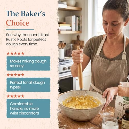 Danish Dough Whisk, 13-Inch Stainless Steel, Wooden Handle