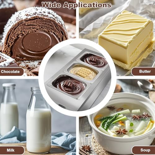 3 Tanks Chocolate Melting Pot, 1200W Commercial Chocolate Tempering Machine with Lid, Digital Temperature Control 86°f-185°f, 1.8QT x 3 Stainless Steel Tanks Food Warmer for Candy Cheese Sauce Making