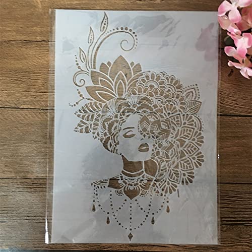 TIAMECH A4 Reusable Mandala Lady Stencil for Painting - style: Jewellery Girl