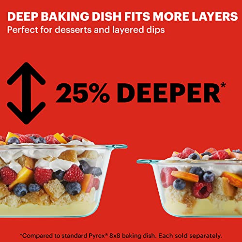 Pyrex 8x8 Deep Glass Baking Dish with Plastic Lid, Deep Casserole Dish - size: 8x8 (1-Count)