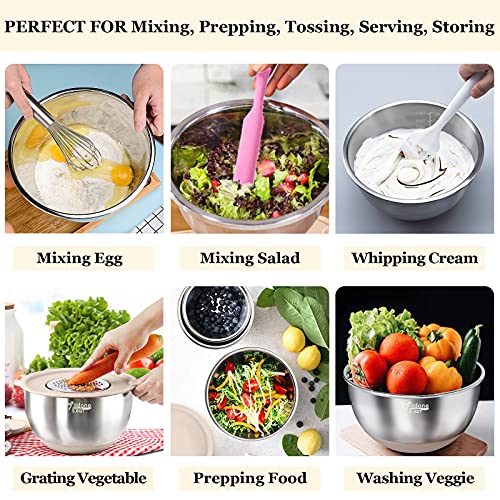 Wildone Mixing Bowls with Airtight Lids, Stainless Steel Mixing Bowls Set - color: Khaki