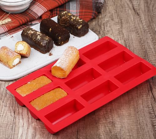 Webake Silicone Cream Canoe Pan, 9-Cavity Mini Log Cake Mold for Baking, Oblong Filled Snack Cake Mold for Mousse, Pudding and Desserts - style: Cream Canoe