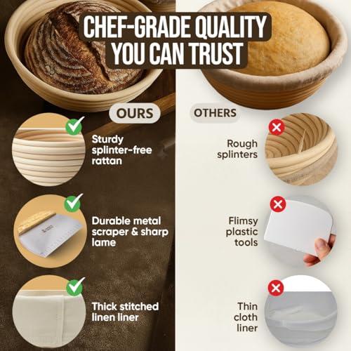 Complete Banneton Bread Proofing Basket Set - 9" Round & 10" Oval Baskets