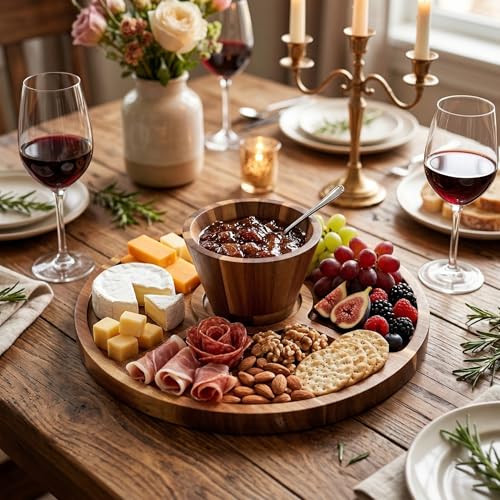 Acacia Wood Cake Stand with Lid 11.4" Charcuterie Board With Lid Multiuse Wooden Cake Stand with Dome Acrylic 6 in 1 Wood Cake Stand With Lid - color: Brown