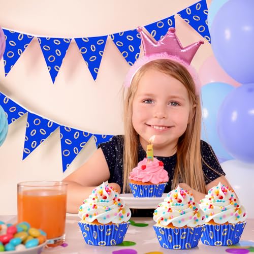 Vesici 300 Counts Video Game Cupcake Liners Blue and Gold Rings Paper Cupcake Wrappers Holders Cartoon Disposable Baking Cup Bulk for Birthday Baby Shower Baking Party Supplies - style: Blue with Gold Ring Print