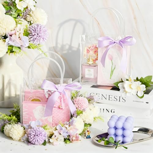 MAQIHAN Clear Gift Bags with Handles - X-Large Clear Party Favor Bags - size: 10.2x11.8x3.1 Inch