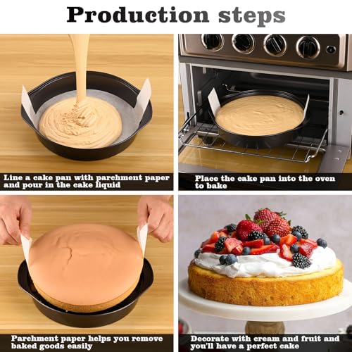 HUAKENER 3 Pcs 8 Inch Round Cake Pans with 100 Pieces Parchment Paper - size: 8 Inch with Handles