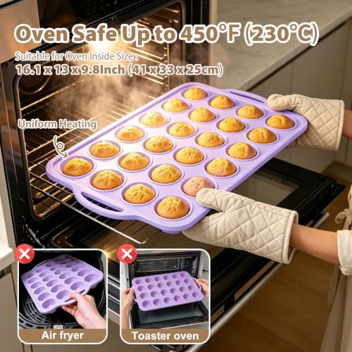 Purple Mini Silicone Muffin Molds: 2 Pack 24 Small Cupcake Mold for Baking - color: Purple, size: Mini: 24 Cup