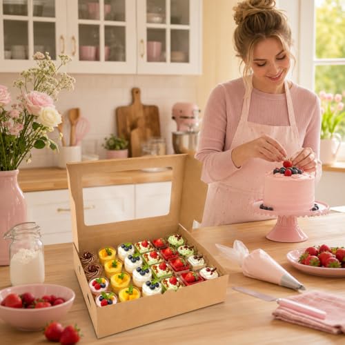 Dessert Shooter Boxes, Cupcake Boxes, 2 Pack Mini Cupcake Container for 24 Count 3oz Dessert Shooters with Window & Inserts, Easy Transport & Presentation Dessert Boxes for Events, Weddings & Home Use