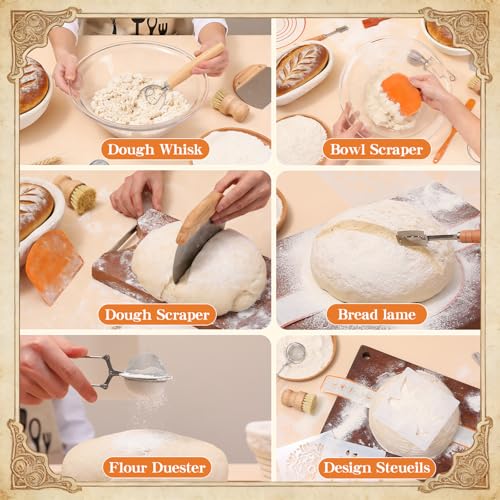 Sourdough Starter Kit with Banneton Proofing Basket, Jar and Baking Tools - color: Orange