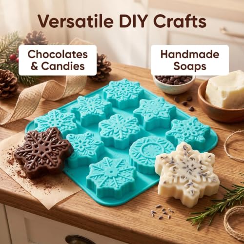 3Pcs Snowflake Silicone Mold - 9-Style Christmas Snowflake Chocolate and Candy Molds, Christmas Silicone Molds for Desserts, Soap, Candles, Jello, Ice, and Wax Melts - color: G