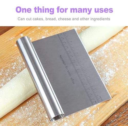 2 Pack Stainless Steel Dough Cutter Scraper Set - Bench Scraper & Pastry Knife with Measuring Marks - Bread Dough Baking Professional Kitchen Tool