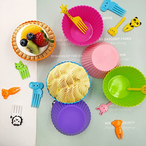 Creative Bento Box Kit: 52-Piece Reusable Silicone Cups & Animal Food Picks for Lunch, Party Snacks, Meal Prep - Microwave & Dishwasher Safe