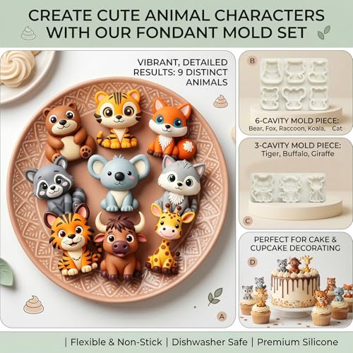 2Pcs 3D Fox Bear Tiger Silicone Fondant Molds for Cake Decorating - color: Fox silicone mold