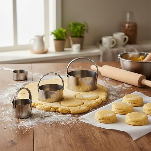Biscuit Cutter Set, 5 Pack Round Cookie Cutters with Handle for Baking