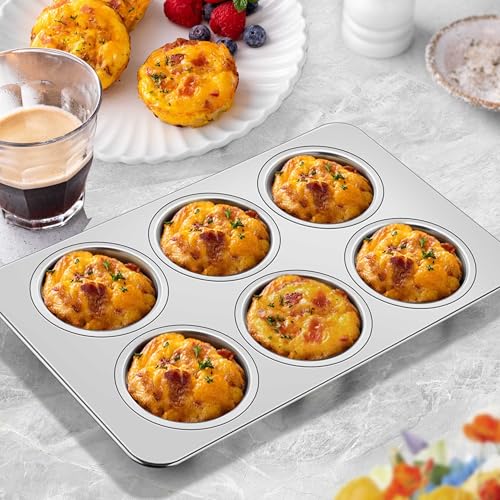 Homikit Stainless Steel Muffin Pans 6 Cups, 2 Pack Cupcake Pan Set Nonstick - size: 6 Cup