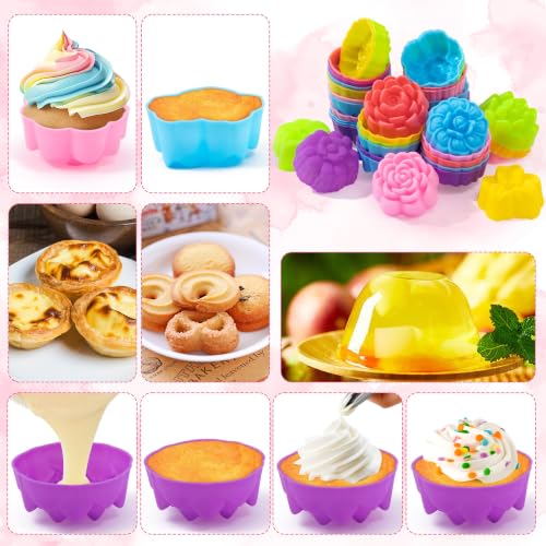 R HORSE Mini Silicone Cupcake Molds, Muti-color Flower-shaped Baking Cups - color: Five-petaled