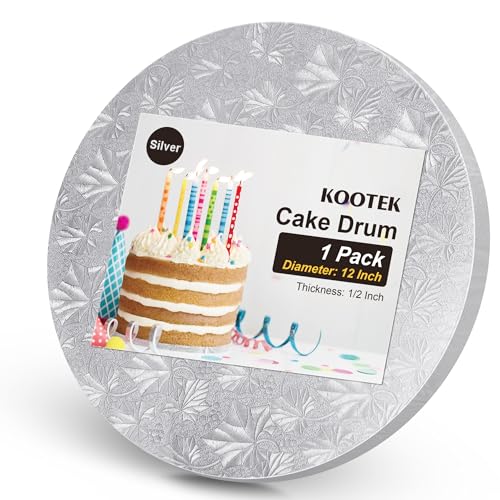 Kootek Cake Board 12 Inch Round Cake Drum Base para Pastel, 1 Pack Silver - color: Silver, size: 12 Inch