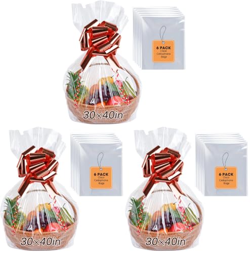 Yuiicaov 6PCS Extra Large Cellophane Bags, 30x40 Inches Clear Cellophane Wrap for Gift Baskets, Jumbo Huge Packaging Clear Gift Bags 2.8 Mil Thick (Pack of 3) - size: 1 count (Pack of 18)