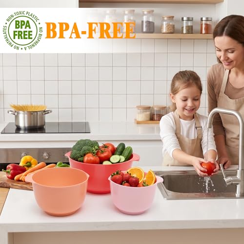 BoxedHome Mixing Bowls Set of 4, BPA Free Plastic,Microwave Safe, Rose Red - color: Pink Gradient