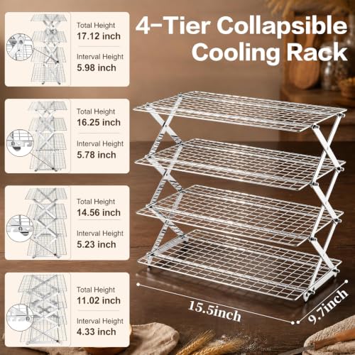 P&P CHEF 4 Tier Collapsible Cooling Racks,Stackable Bakers Rack,Silver - color: Silver
