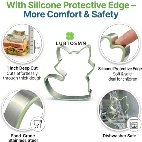 LUBTOSMN 7 Piece Forest Animal Cookie Cutters Set with Silicone Protective Rim, Stainless Steel Woodland Cookie Cutters for Cookies, Fondant, Sandwiches, Biscuits, Pancakes and Forest Party Baking