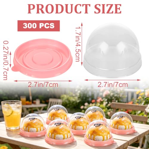 WOPPLXY 300 Pcs Clear Plastic Mini Cupcake Boxes, Mini Cake Containers, Clear Plastic Small Cake Boxes with Dome Lid, Individual Cupcake Container for Cheese Pastry Dessert Mooncake（Pink）