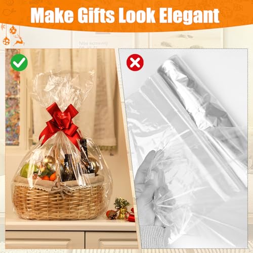 Cellophane Bags For Gift Baskets, 10 Pack 30x40 Inch Clear Gift Bags with Gold Twist Ties – Durable, Tear-Resistant, Crystal Clear Gift Wrap for Fruit Baskets, Holiday, Wedding, Party Presents - color: 30x40 Inch (Pack of 10)