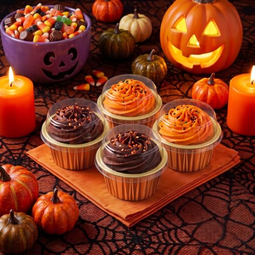 200 Pack Aluminum Cupcake Liners with Lids,Bronze Gold,Plain - color: Bronze Gold, style: Plain