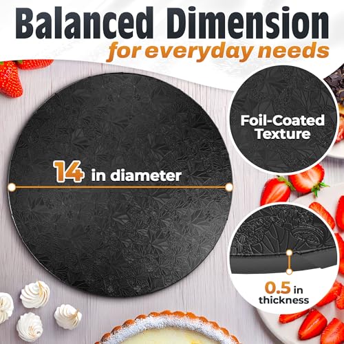 Black Cake Board 14 Inch, Round Cake Drum, 1/2 Inch Thick Cardboard - color: Black, size: 14"