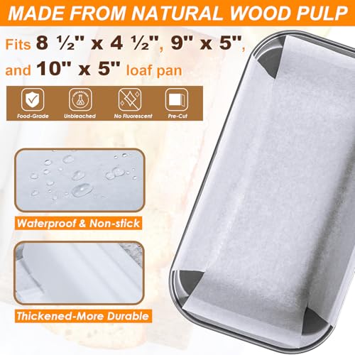 Webake Unbleached Parchment Paper Loaf Pan Liners for Baking Bread 9x5, 1lb 1.5lb 2lb, Original Precut, Non Toxic Baking Paper 100Pcs - color: White 9x5