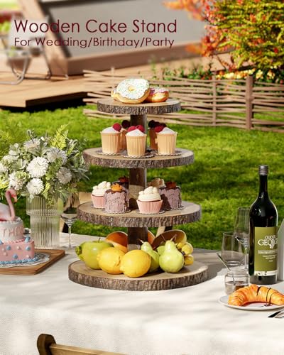Wood Cupcake Stand, 4 Tier Cupcake Tower, Large Rustic Cake Display Holder