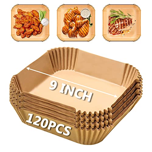 Air Fryer Liners for Paris Hilton 6-Quart Air Fryer, 9 Inch Square Airfryer Liners Disposable for COSORI 6Qt and Ninja 5QT AF141, Air Fryer Paper Liners Non-Stick Air Fryer Parchment Paper Liners - size: Square-9inch (120pcs)