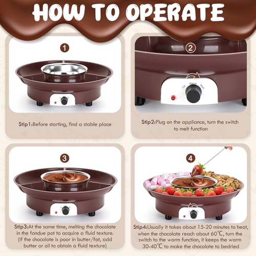 MINI Melting Fondue Set, 10oz Electric Chocolate Melting Pot with 6PCS Forks, Cute Chocolate Fondue Fountain, Warmer Machine for Milk Chocolate, Cheese, Butter, Candy (Coffee)