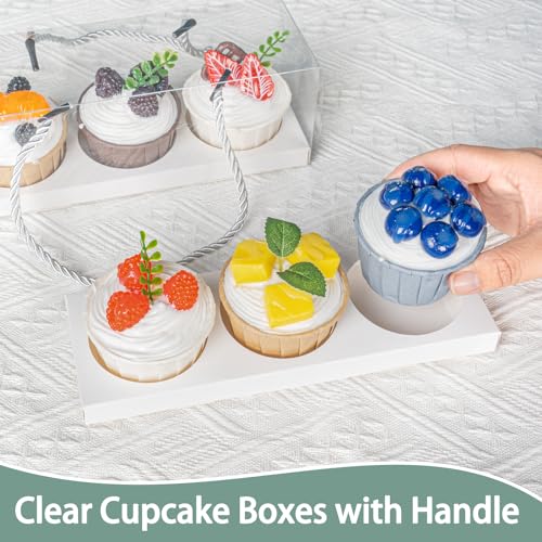 20Pcs Clear Cupcake Boxes with Handle, Cupcake Carrier for Party - color: A-White 9x3x3in