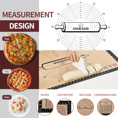 Cook's Aid Silicone Pastry Mat Extra Large with Measurements 26''x16'' for Reusable,Non-slip Silicone Baking Mat, Counter, Dough Rolling, Oven Liner,Fondant/Pie Crust,Dark Gray - color: Dark Gray