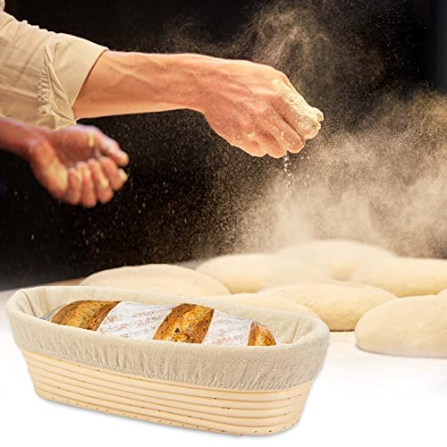 2 PCS 10 inch Oval Long Banneton Brotform Bread Dough Proofing Rising Rattan Basket & Liner for Professional & Home Bakers - size: 2 PACK 10 inch