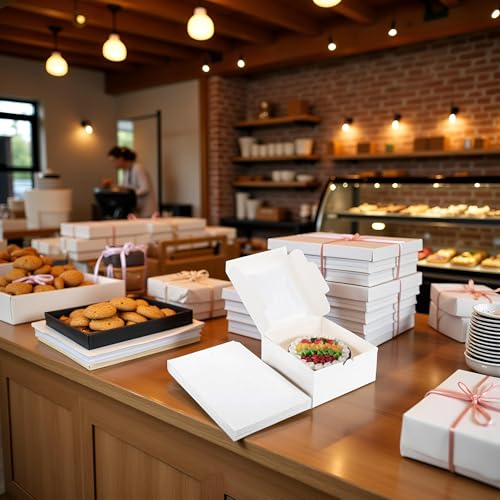 20Pack Cake Boxes with Window(20 boxes), White Bread Boxes for Cookies, Cakes, and Baked Goods, Gift Giving Cake 8x8x5inch - size: 8x8x5 inches