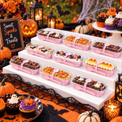 NPLUX 6.8oz Disposable Mini Loaf Pans with Lids 50 Pack Pink for Halloween - color: Pink