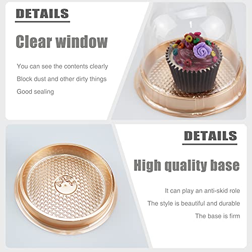 Clear Plastic Cupcake Container,25 PC Diameter 5.3 in Height 4.2 in Muffin Pod Dome Disposable Individual Box Single Holders With Lid for Wedding Birthday Christmas Halloween - color: Clear/Gold, size: 25 count